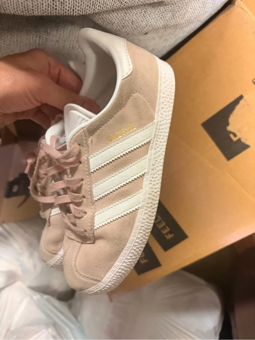 adidas Gazelle Suede Sneakers in Blush Pink and White